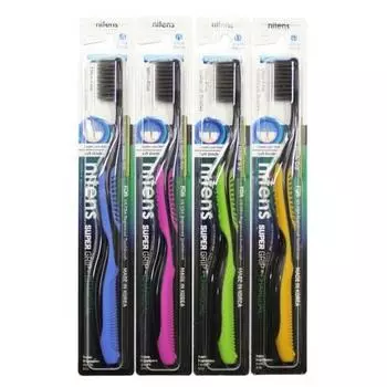 Dental Care Зубная щетка с древесным углем и сверхтонкой двойной щетиной (средней жесткости и мягкой) и изогнутой ручкой (Dental Care, Зубные щетки)