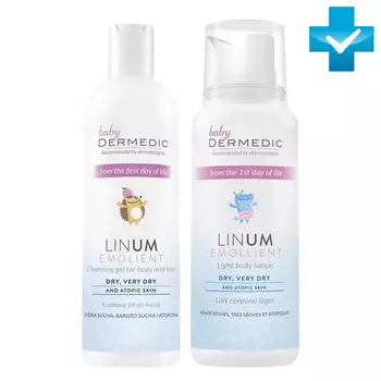 Dermedic Набор "С первых дней": очищающий гель, 200 мл + лосьон, 205 г (Dermedic, Linum Emollient Baby)