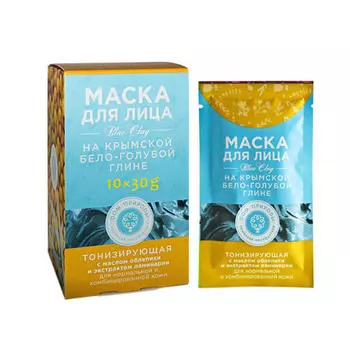Дом природы Маска Тонизирующая для нормальной и комбинированной кожи на основе бело-голубой глины, саше 30 гр х 10 шт (Дом природы, Маски на основе бело-голубой глины)
