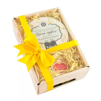 Дом природы Подарочный набор Лукошко №16: Крем-суфле для рук 150 гр. + Масло для губ Розовое 11 гр. (Дом природы, Наборы)