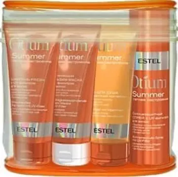 Estel Набор в косметичке "Лето с собой": шампунь 100 мл + бальзам-маска 100 мл + спрей 100 мл + гель для душа 100 мл (Estel, Otium)
