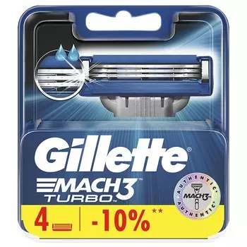 Gillette Mach 3 turbo сменные кассеты для бритья N4 1 шт (Gillette, Бритвы и лезвия)