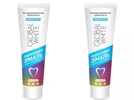 Global white Набор Ежедневная витаминизированная зубная паста, укрепляющая эмаль 100 мл*2 штуки (Global white, Зубные пасты)