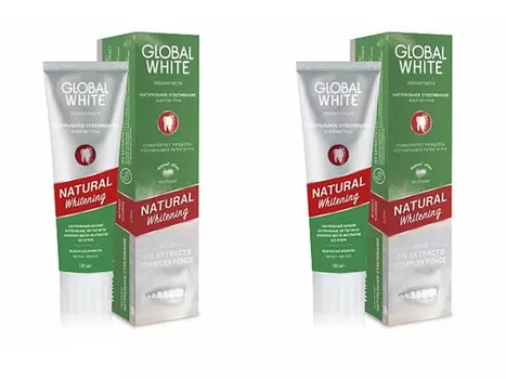 Global white Набор Зубная паста Натуральное отбеливание, энергия трав 100 мл*2 штуки (Global white, Зубные пасты)