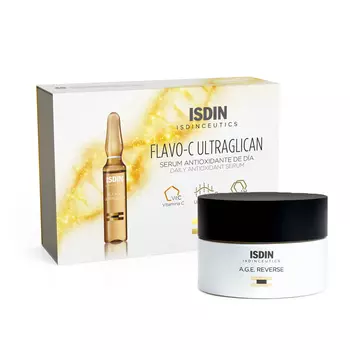 ISDIN Набор Крем для лица ISDINCEUTICS A.G.E. REVERSE 50 г + Сыворотка для лица дневная ISDINCEUTICS FLAVO - C ULTRAGLICAN 10 шт [ 2 мл (ISDIN, Isdinceutics)
