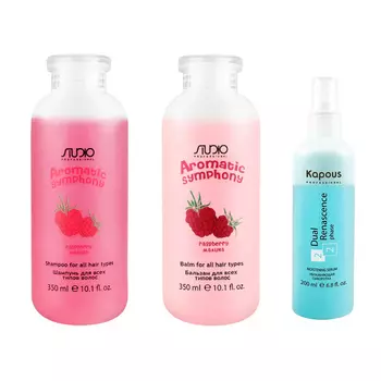 Kapous Professional Набор для волос (увлажняющая сыворотка, 200 мл + шампунь «Малина», 350 мл + бальзам «Малина», 350 мл) (Kapous Professional, Kapous Studio)