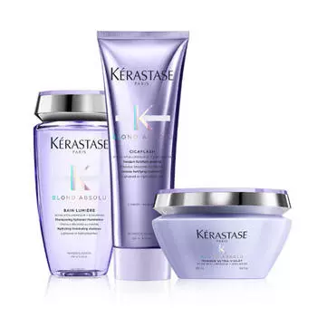 Kerastase Набор "Пепельный блонд": Шампунь-Ванна Lumière 250 мл + Cicaflash Молочко 250 мл + Маска Ultra-Violet 200 мл (Kerastase, Blond Absolu)