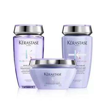 Kerastase Набор "Платиновый блонд": Шампунь-Ванна Lumière 250 мл + Шампунь-ванна Ultra-Violet 250 мл + Маска Ultra-Violet 200 мл (Kerastase, Blond Absolu)