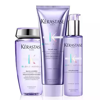 Kerastase Набор "Серебристый блонд": Шампунь-Ванна Lumière 250 мл + Cicaflash Молочко 250 мл + Сыворотка Cicaplasme 150 мл (Kerastase, Blond Absolu)