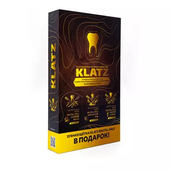 Klatz Набор для мужчин: зубная паста Терпкий коньяк 75 мл + зубная паста Убойный виски 75 мл + зубная паста Бунтарский ром 75 мл + зубная щетка 1 шт (Klatz, Brutal only)