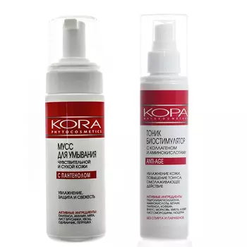Кора Набор "Базовый уход": мусс 160 мл + тоник 150 мл (Кора, Очищение)