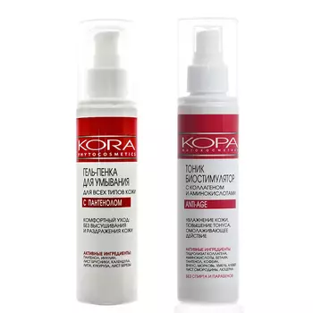 Кора Набор "Базовый уход": тоник 150 мл + гель-пенка 150 мл (Кора, Очищение)