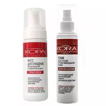 Кора Набор "Очищение и увлажнение": мусс 160 мл + тоник 150 мл (Кора, Очищение)