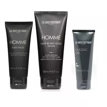 La Biosthetique Набор Homme №6: Hair Beard Body Wash 200 мл + Fiber Pastу 100 мл + Travel size Classic Gel 75 мл + металлическая коробка + брендированная папирусная бумага (La Biosthetique, Homme)