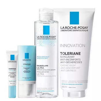 La Roche-Posay Набор Гидрафаз Интенс Риш 50 мл + Гидрафаз Интенс крем-гель для контура глаз 15 мл + Толеран Очищающий гель 200 мл + Мицеллярная вода для чувствительной кожи, 200 мл (La Roche-Posay, Hydraphase)