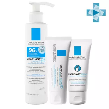 La Roche-Posay Набор комплексный уход для восстановления кожи (очищающий гель Lavant B5 200 мл + крем-барьер для рук 50 мл + мультивосстанавливающий бальзам B5 40 мл) (La Roche-Posay, Cicaplast)