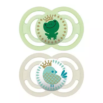 MAM Perfect Пустышка силиконовая 2 шт и контейнер для стерилизации, хранения и переноски, зеленая и бежевая, 6+ месяцев (MAM, Пустышки)