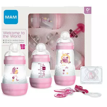 MAM Подарочный набор для новорожденных Welcome to the world Giftset розовый 0+ месяцев (MAM, Бутылочки для кормления и чашки)