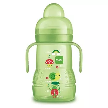 MAM Тренировочный поильник Trainer+ 220 мл в комплекте с силиконовой соской - непроливайкой и сверхмягким носиком зеленый 4+ месяцев (MAM, Бутылочки для кормления и чашки)