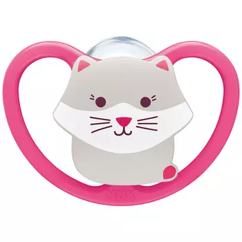 Nuk Силиконовая пустышка Space ортодонтической формы "Кошка" размер 1, 0-6 месяцев (Nuk, Соски-пустышки и аксессуары)