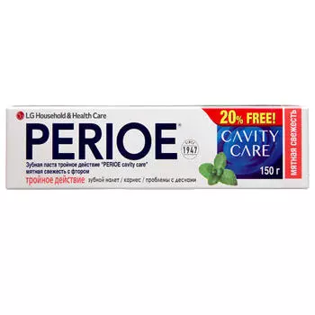 Perioe Зубная паста тройное действие "cavity care" мятная свежесть с фтором 150 гр (Perioe, Зубные пасты)