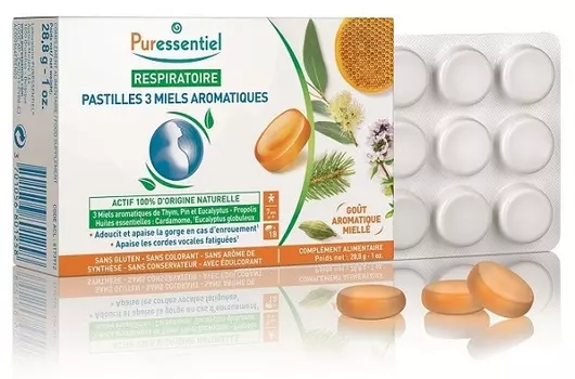 Puressentiel БАД к пище ароматические леденцы 3 меда 18 пастилок 1 шт (Puressentiel, Хорошее самочувствие)