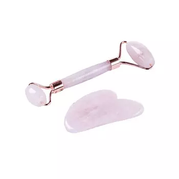 Salt of the Earth Набор: скребок гуаша (сердце) и роллер - розовый кварц, 1 шт (Salt of the Earth, Аксессуары для массажа)