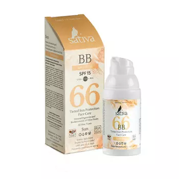Sativa ВВ-крем ухаживающий "№66 Sand Beige SPF 15", 30 мл (Sativa, Sun)