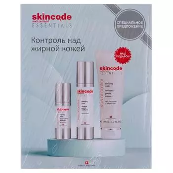 Skincode Подарочный набор "Контроль над жирной кожей" (очищающее средство 125 мл + сыворотка 30 мл + лосьон 50 мл) (Skincode, S.0.S Oil Control)