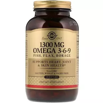 Solgar Комплекс жирных кислот 1300 Омега 3-6-9 120 шт (Solgar, Жиры и жирные кислоты)