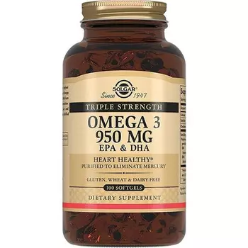 Solgar Тройная Омега-3 950мг ЭПК и ДГК, 100 шт (Solgar, Жиры и жирные кислоты)