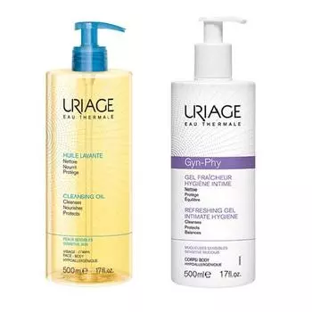 Uriage Комплект Очищающее пенящееся масло, 500мл+Гель для интимной гигиены Жин-Фи, 500мл (Uriage, Интимная гигиена)