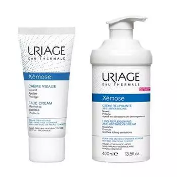 Uriage Комплект Ксемоз Крем для лица, 40 мл + Крем липидовосстанавливающий, против раздражений 400мл (Uriage, Xemose)