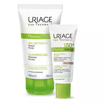 Uriage Набор Исеак Мягкий очищающий гель 150 мл + Исеак 3 Regul универсальный тональный уход SPF 50+, 40 мл (Uriage, Hyseac)