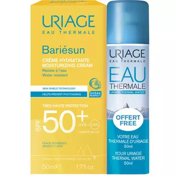 Uriage Набор: увлажняющий крем SPF50+, 50 мл + термальная вода 50 мл (Uriage, Bariesun)