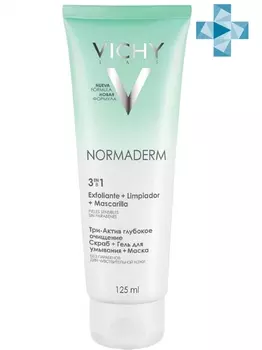 Vichy Очищающее средство для лица 3 в 1 для жирной и проблемной кожи, 125 мл (Vichy, Normaderm)