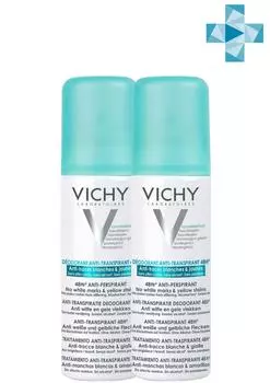 Vichy Комплект Дезодорант-антиперспирант 48ч спрей против белых и желтых пятен, 2 шт. по 125 мл (Vichy, Deodorant)