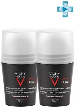 Vichy Комплект Дезодорант - шарик, 72 часа против избыточного потоотделения 2 шт х 50 мл (Vichy, Vichy Homme)