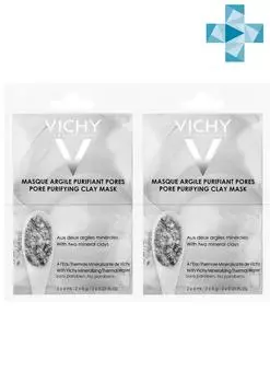 Vichy Комплект Минеральная Очищающая поры маска с глиной саше 2х6 мл (комплект из 2 штук) (Vichy, Masque)