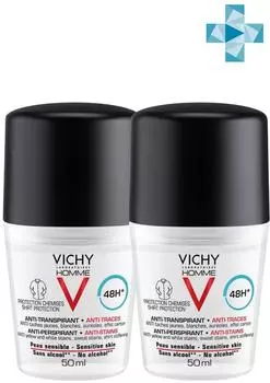 Vichy Комплект Минеральный дезодорант против белых и желтых пятен 48 часов свежести,2 шт. по 50 мл (Vichy, Vichy Homme)