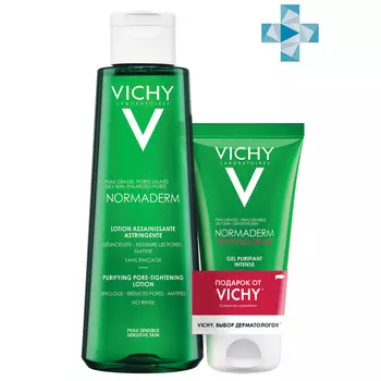 Vichy Набор (cужающий поры очищающий лосьон, 200 мл + oчищающий гель для умывания, 50 мл) (Vichy, Normaderm)