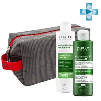 Vichy Набор против перхоти для чувствительной кожи головы (интенсивный шампунь-уход 200 мл + очищающий шампунь-пилинг 250 мл) (Vichy, Dercos)
