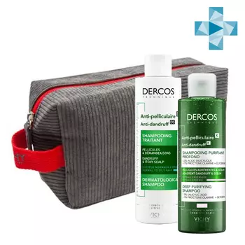 Vichy Набор против перхоти для нормальных и жирных волос (интенсивный шампунь-уход 200 мл + глубоко очищающий шампунь-пилинг 250 мл) (Vichy, Dercos)