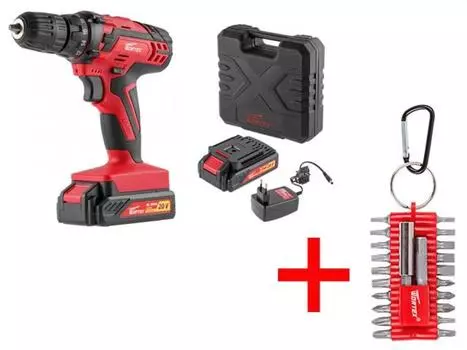 Аккум. дрель-шуруповерт WORTEX BD 2020-1 DLi в чем.+ АКЦИЯ (В ПОДАРОК набор бит WORTEX HBS 22) (BD20201DLi1707А9)