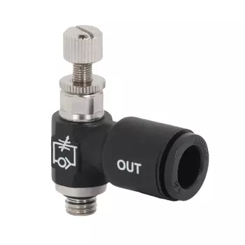 Дроссель Aignep 5693500004, угловой для цилиндра с ручной головкой под трубку 6 с наружной резьбой G1/8"