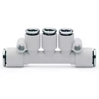 Фитинг-коллектор цанговый T-образный (4 разъема) под 68 (Plastic+NiLa) Camozzi 7545 8-6