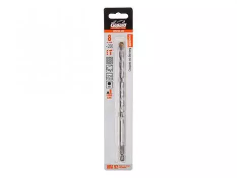 Сверло по бетону 8х200мм шестигр. GEPARD (GP0228-200) (Impact, победитовое ударное)