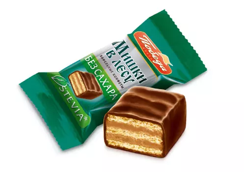 Конфеты вафельные без сахара "Мишки в лесу" в горьком шоколаде