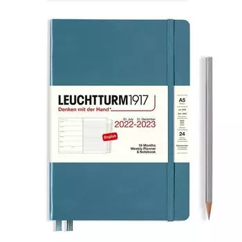 Еженедельник-блокнот Leuchtturm Medium (A5) на 2023г (18мес) с буклетом твердая обложка Синий Камень