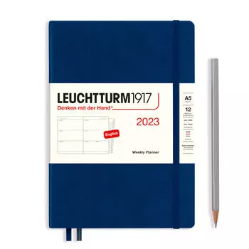 Еженедельник датированный Leuchtturm1917 Medium (A5) на 2023г дни без расписания твердая обложка Синий Неви + алфавитная записная книжка